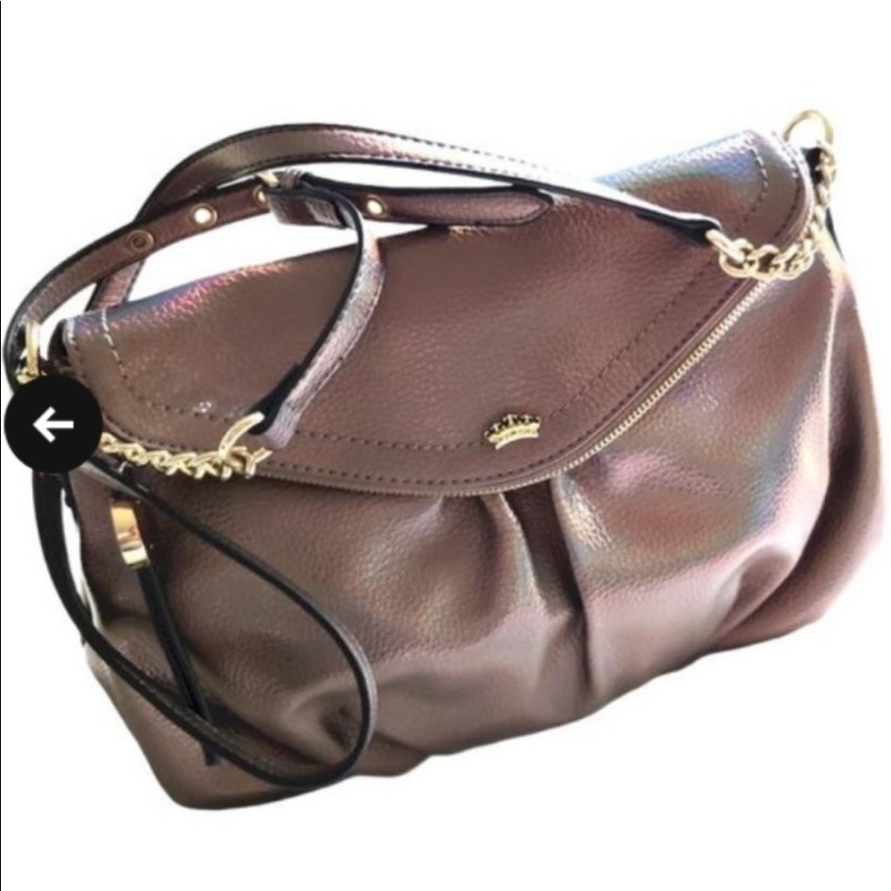 Juicy Couture Rich Pebbled Ire-decent Pink Gun Metal Grey PVC Crossbody Purse.